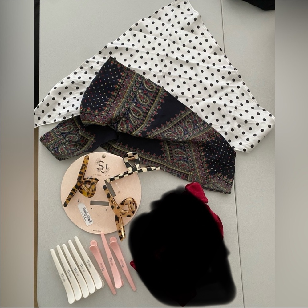 Hair accessories 3 Hair Clips hair styling clips 2 mini Scarfs polkadot paisley